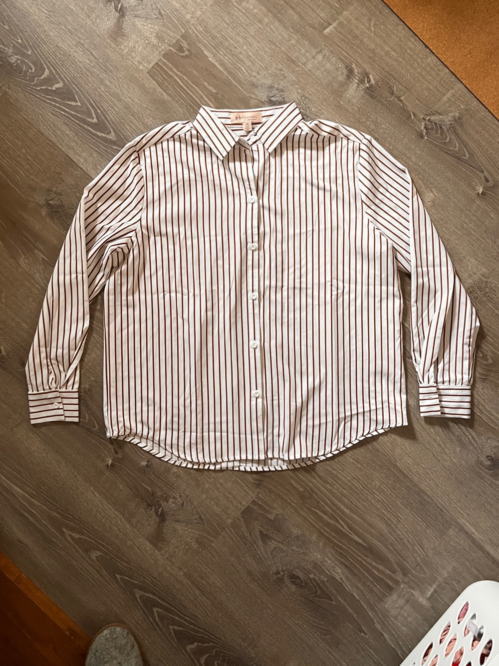 Philosophy Women’s White Striped Shirt with Brown Pinstripes